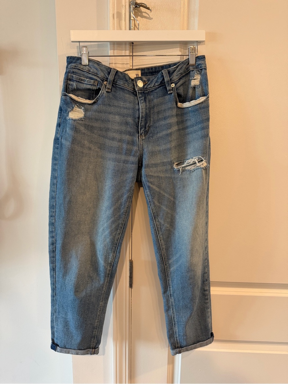 Garage Women's Boyfriend Jeans - Faded Blue with Distressing